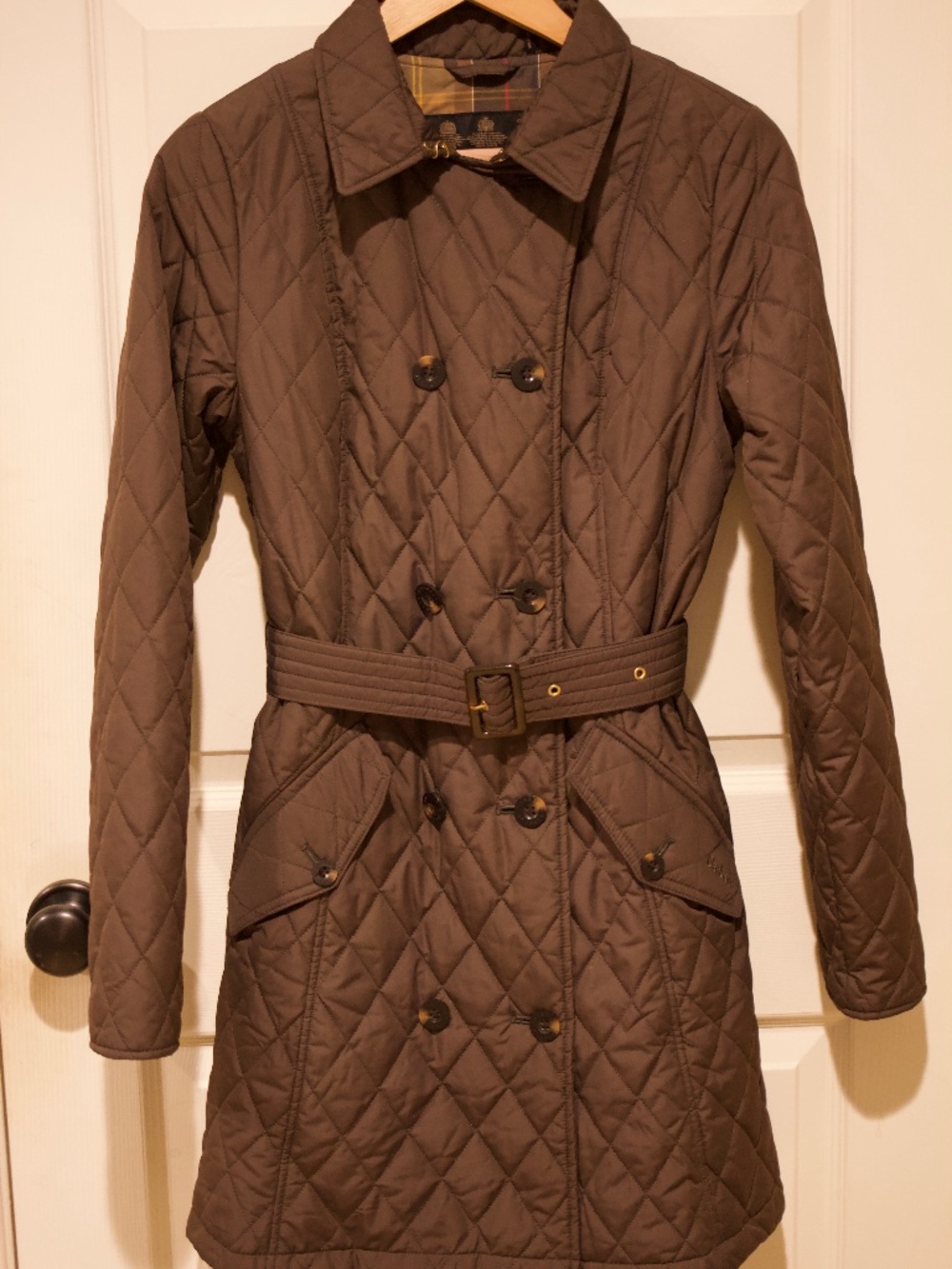 Barbour Double Breasted Diamond Quilted Trench Jacket Coat - Size 6 - Like New